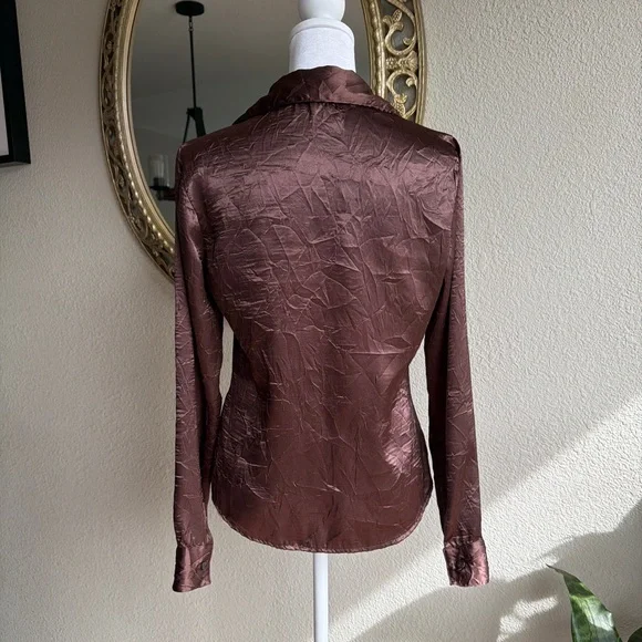 Anxiety Silk Brown Button up Blouse - Picture 5 of 5